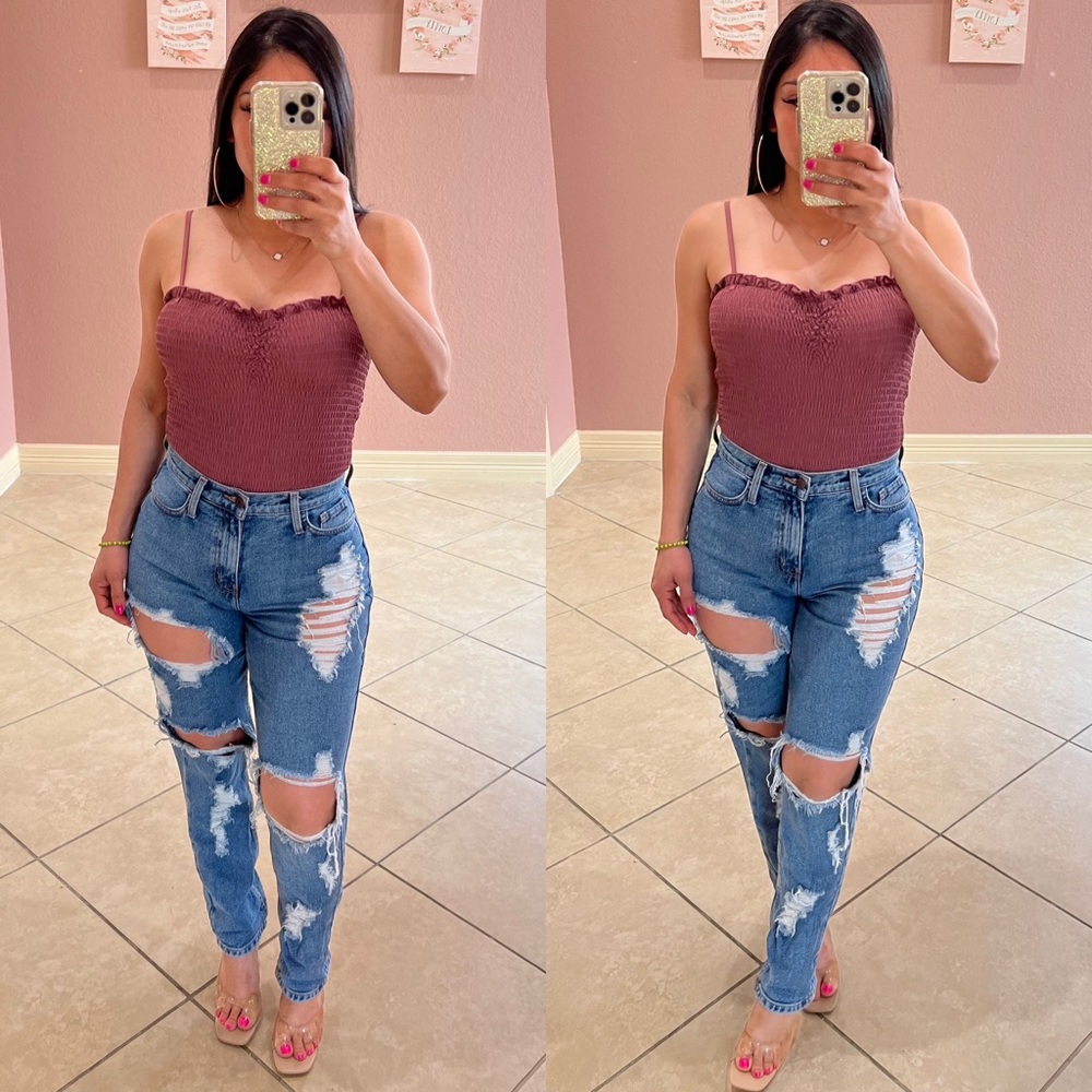 GIGI Smocked Tank Bodysuit (Mauve)